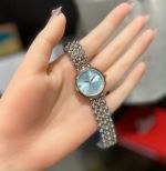 Omega De Ville 27mm Two-tone Rose Gold Stainless Steel Bracelet Smooth Bezel Light Blue Dial Women Watch